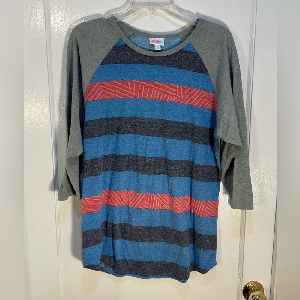 LuLaRoe Women's Extra Large Randy Black Blue Red & Gray TeeShirt